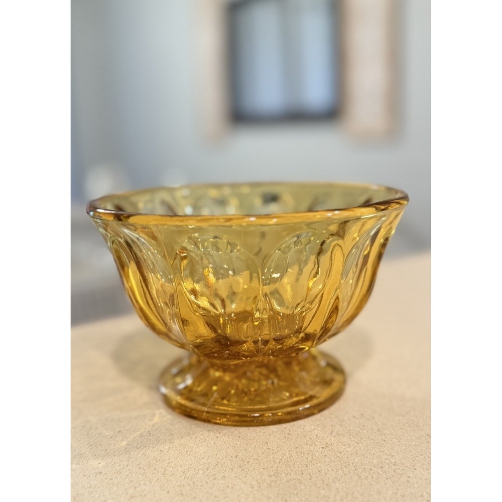 Vintage Anchor Hocking Fairfield Amber Glass Pedestal Bowl/Candy Dish 1970s WOW